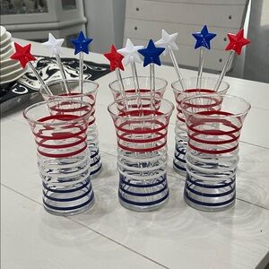 Patriotic Star Stirrer and 1940’s Ribbed Betsy Ross Anchor Hocking glasses